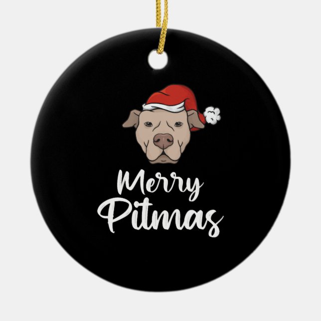 Merry Pitmas Pitbull Christmas Ceramic Tree Decoration (Front)