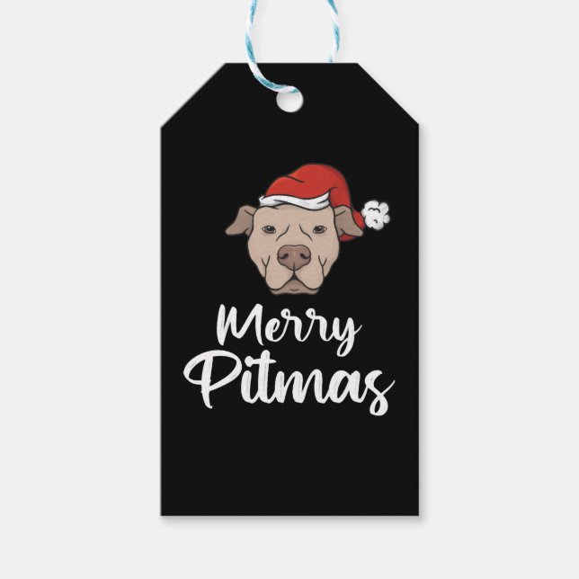 Merry Pitmas Pitbull Christmas Gift Tags (Front)