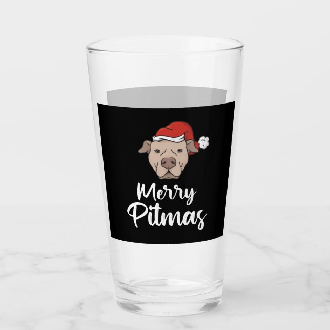 Merry Pitmas Pitbull Christmas Glass (Front)