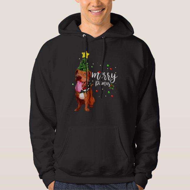 Merry Pitmas Pitbull Christmas Tree Hoodie (Front)