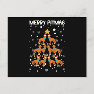 Merry Pitmas Pitbull Dog Merry Christmas Tree Postcard