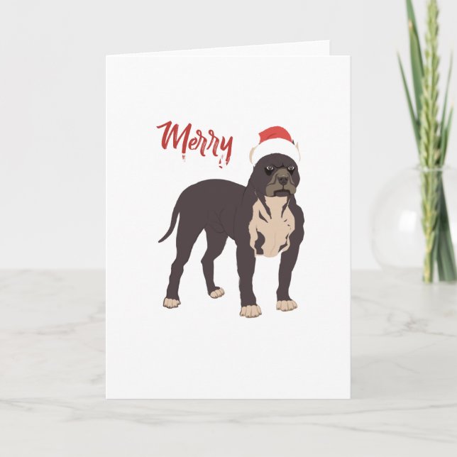 Merry Pitmas Pitbull Dog Santa Hat Christmas Gift Card (Front)