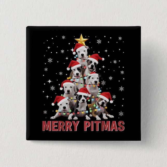 Merry Pitmas Pitbull Dog Tree Ugly Christmas 15 Cm Square Badge (Front)
