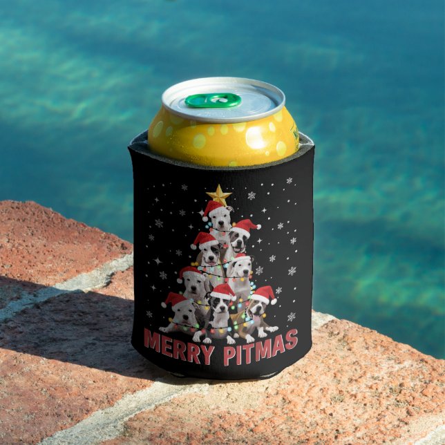 Merry Pitmas Pitbull Dog Tree Ugly Christmas Can Cooler (In Situ Pool)