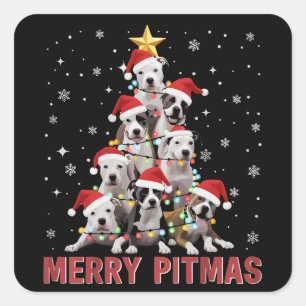 Merry Pitmas Pitbull Dog Tree Ugly Christmas Square Sticker