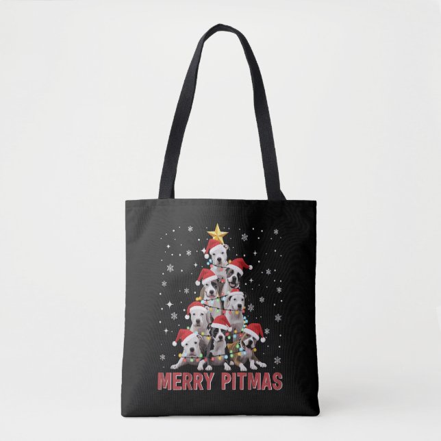 Merry Pitmas Pitbull Dog Tree Ugly Christmas Tote Bag (Front)