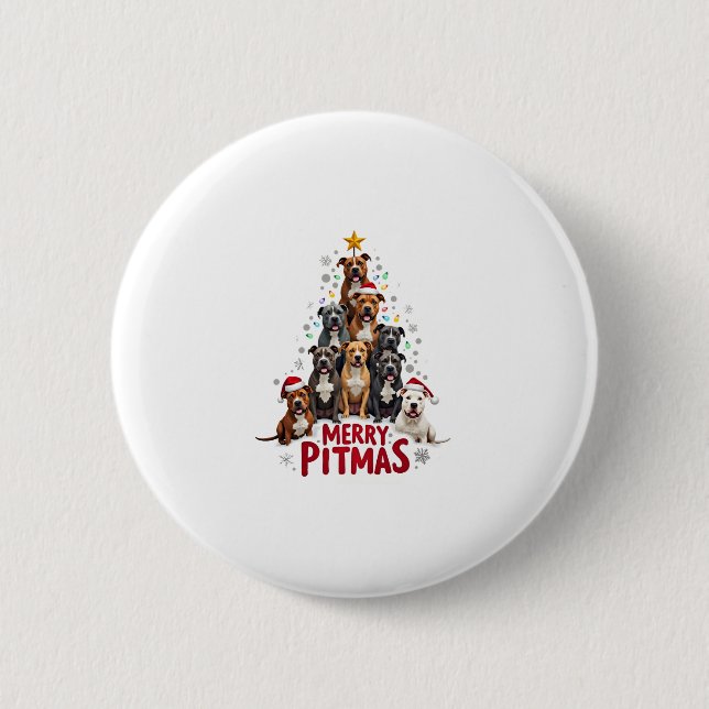 Merry Pitmas Pitbull Dog Ugly Christmas Sweater Tr 6 Cm Round Badge (Front)