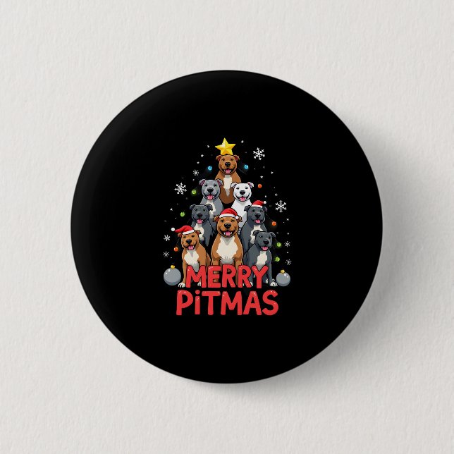 Merry Pitmas Pitbull Dog Ugly Christmas Sweater Tr 6 Cm Round Badge (Front)
