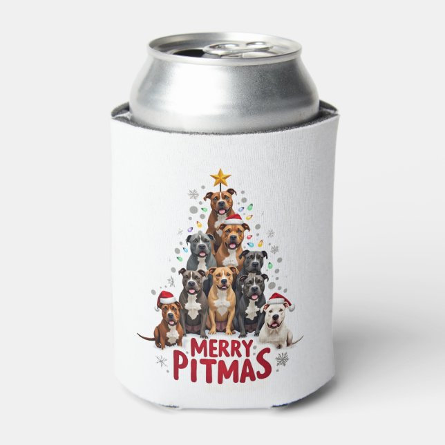 Merry Pitmas Pitbull Dog Ugly Christmas Sweater Tr Can Cooler (Can Front)