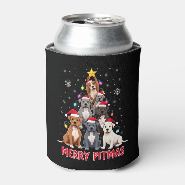 Merry Pitmas Pitbull Dog Ugly Christmas Sweater Tr Can Cooler (Can Front)