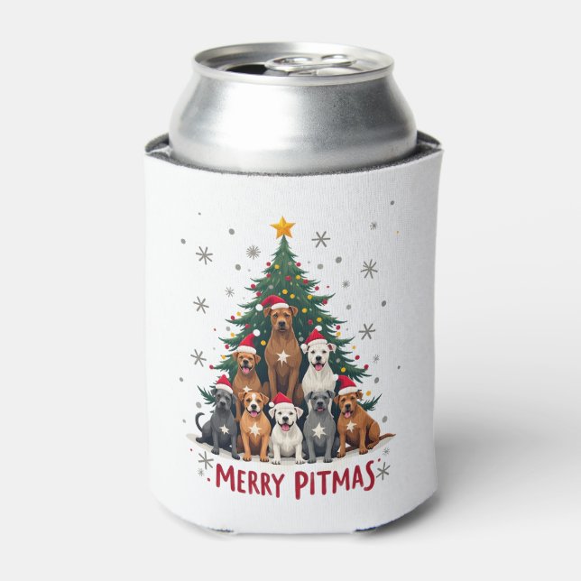 Merry Pitmas Pitbull Dog Ugly Christmas Sweater Tr Can Cooler (Can Front)