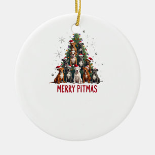 Merry Pitmas Pitbull Dog Ugly Christmas Sweater Tr Ceramic Tree Decoration