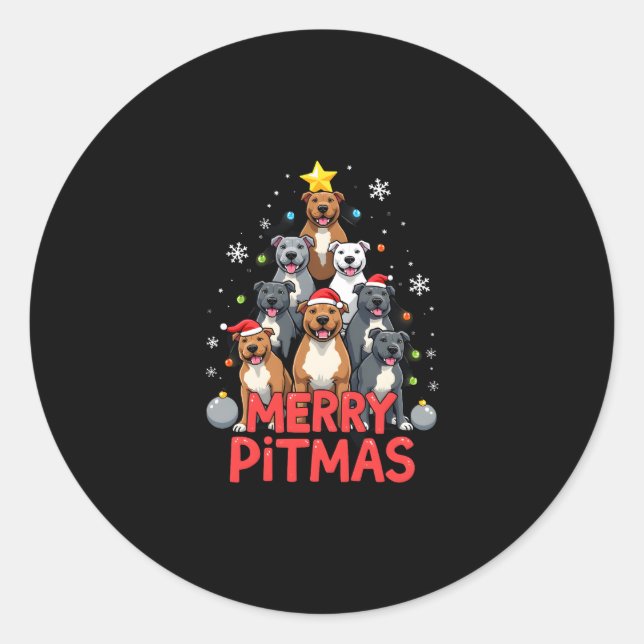 Merry Pitmas Pitbull Dog Ugly Christmas Sweater Tr Classic Round Sticker (Front)