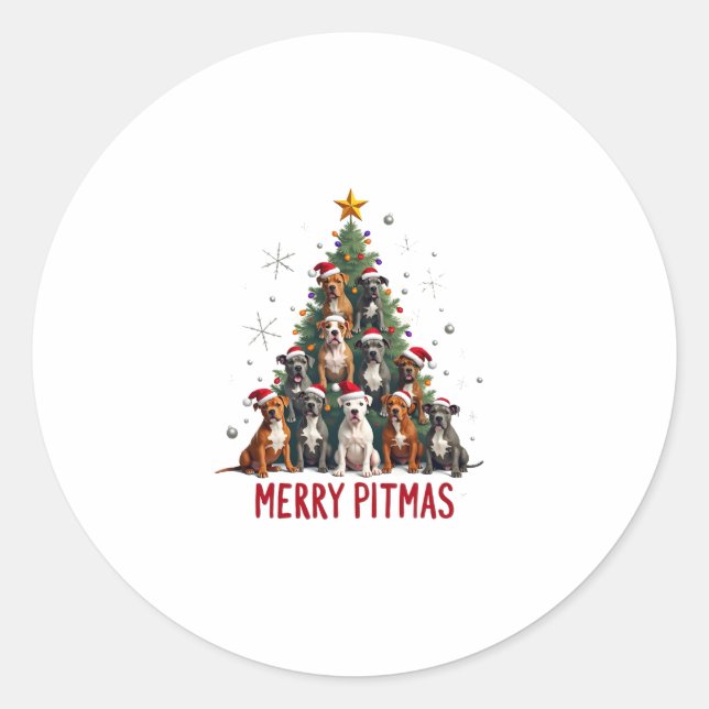 Merry Pitmas Pitbull Dog Ugly Christmas Sweater Tr Classic Round Sticker (Front)