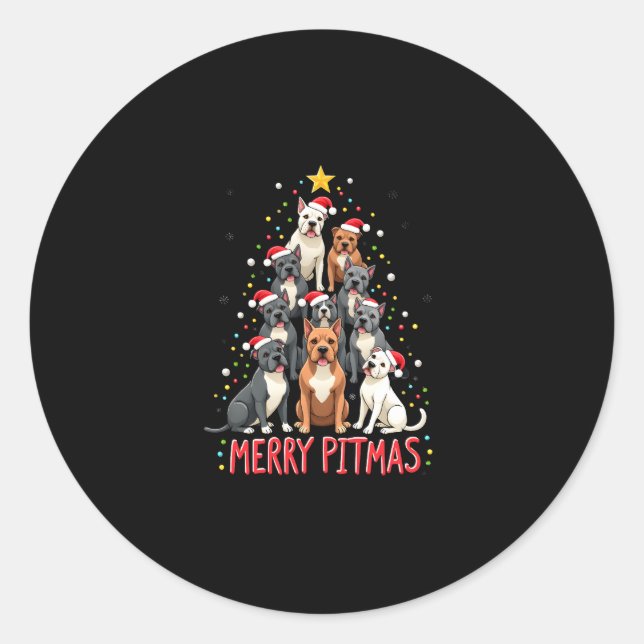 Merry Pitmas Pitbull Dog Ugly Christmas Sweater Tr Classic Round Sticker (Front)