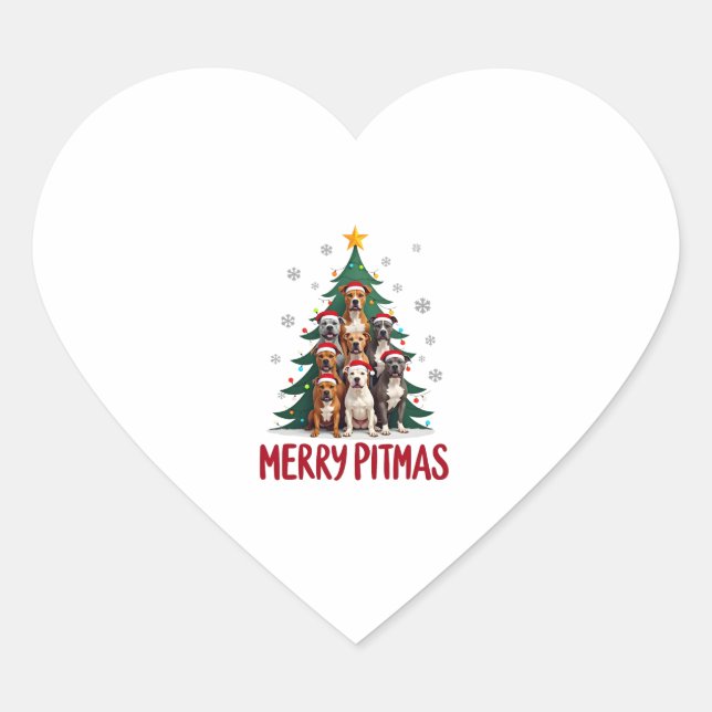 Merry Pitmas Pitbull Dog Ugly Christmas Sweater Tr Heart Sticker (Front)