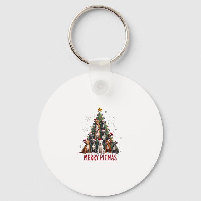 Merry Pitmas Pitbull Dog Ugly Christmas Sweater Tr Key Ring (Front)