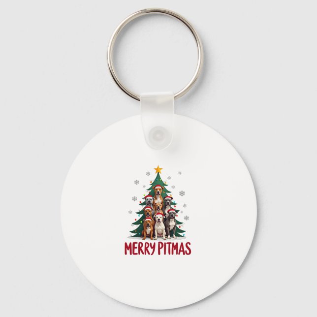 Merry Pitmas Pitbull Dog Ugly Christmas Sweater Tr Key Ring (Front)