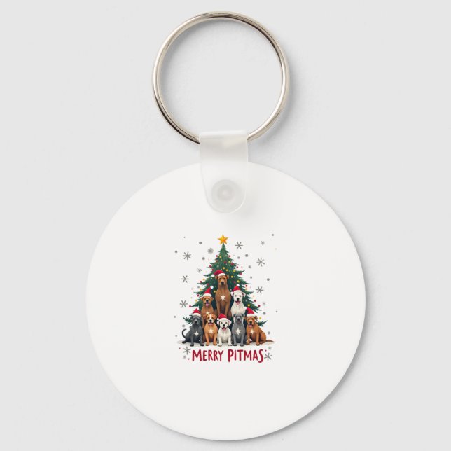 Merry Pitmas Pitbull Dog Ugly Christmas Sweater Tr Key Ring (Front)