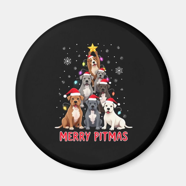 Merry Pitmas Pitbull Dog Ugly Christmas Sweater Tr Magnet (Front)