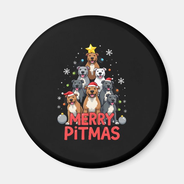 Merry Pitmas Pitbull Dog Ugly Christmas Sweater Tr Magnet (Front)