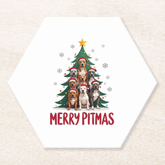 Merry Pitmas Pitbull Dog Ugly Christmas Sweater Tr Paper Coaster (Front)