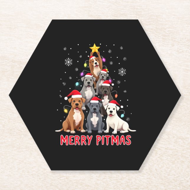 Merry Pitmas Pitbull Dog Ugly Christmas Sweater Tr Paper Coaster (Front)