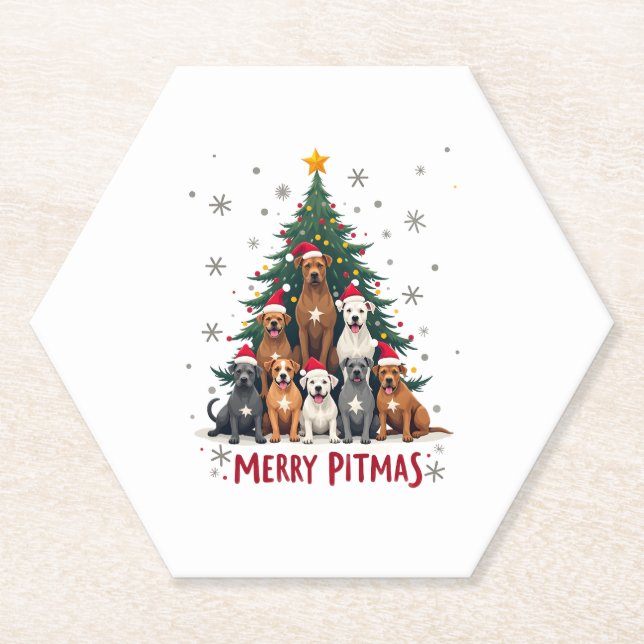 Merry Pitmas Pitbull Dog Ugly Christmas Sweater Tr Paper Coaster (Front)