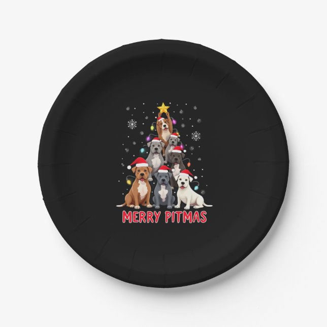 Merry Pitmas Pitbull Dog Ugly Christmas Sweater Tr Paper Plate (Front)