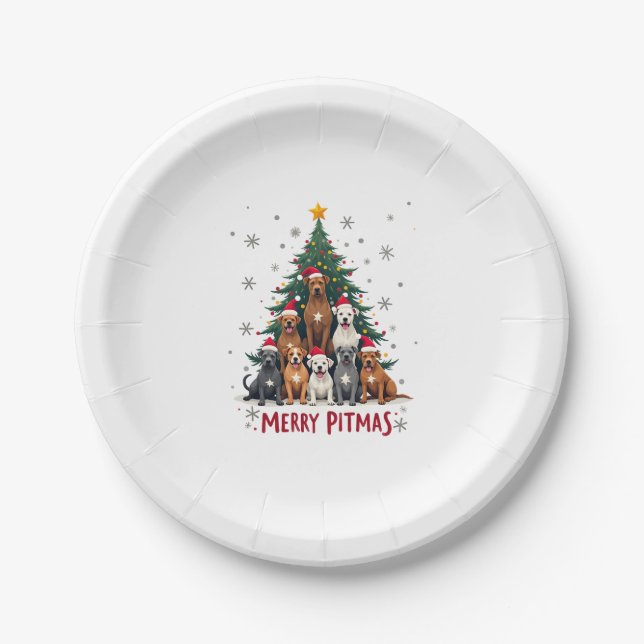 Merry Pitmas Pitbull Dog Ugly Christmas Sweater Tr Paper Plate (Front)