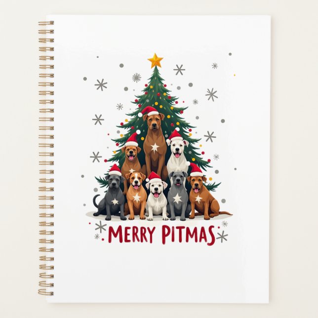 Merry Pitmas Pitbull Dog Ugly Christmas Sweater Tr Planner (Front)