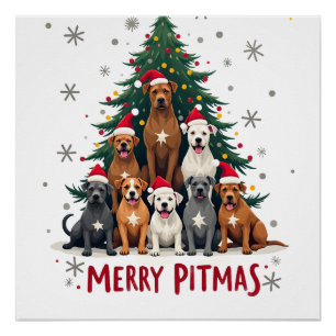 Merry Pitmas Pitbull Dog Ugly Christmas Sweater Tr Poster