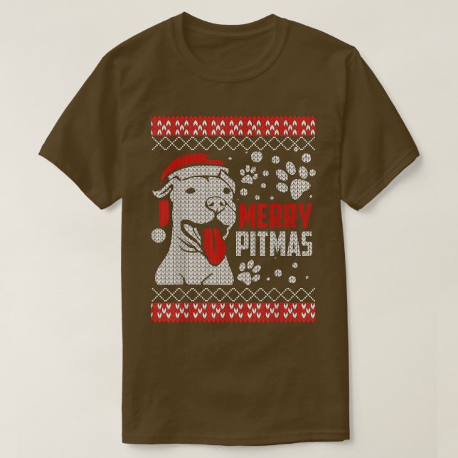 Merry Pitmas Pitbull Pit Bull Ugly Christmas  T-Shirt (Design Front)