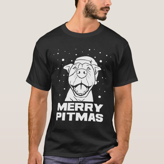 Merry Pitmas Pitbull Santa Claus Dog Pittie Christ T-Shirt (Front)