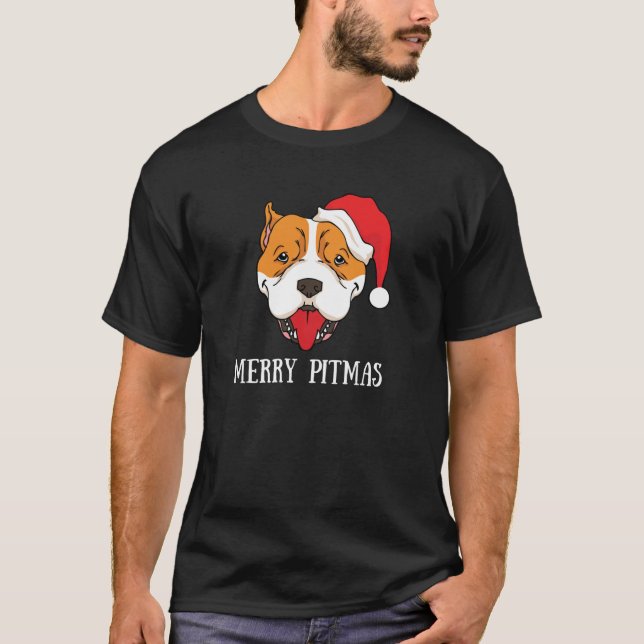 Merry Pitmas Pitbull Santa Claus Dog Pittie Christ T-Shirt (Front)