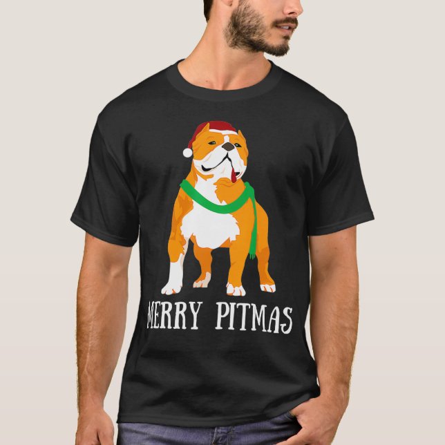 Merry Pitmas Pitbull Santa Claus Dog Pittie Christ T-Shirt (Front)