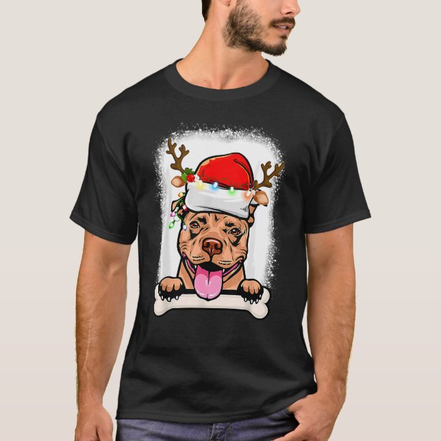 Merry Pitmas Pitbull Santa Claus Dog T-Shirt (Front)