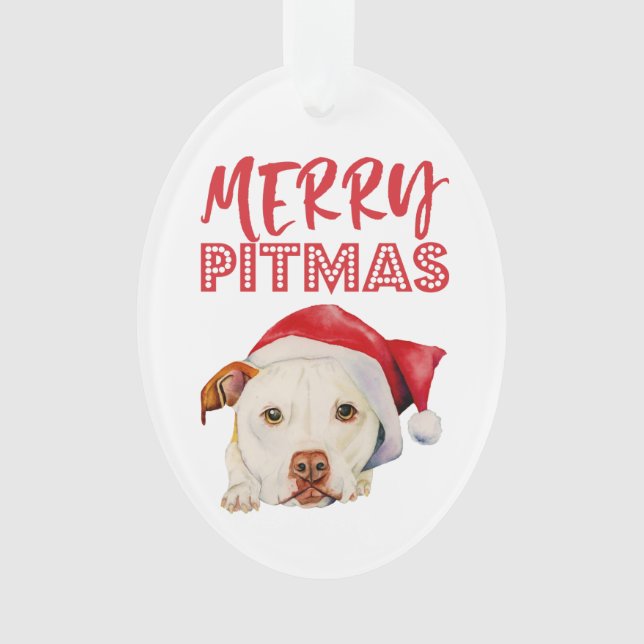 Merry Pitmas | Santa Pit Bull Terrier Dog Portrait Ornament (Front)