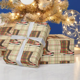 Merry Plaid Rainboots - Christmas Cheerful Wrapping Paper