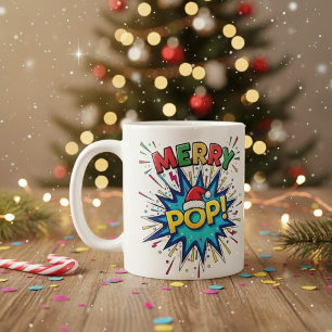 Merry Pop: Vibrant Comic Art Christmas Mug with Sa