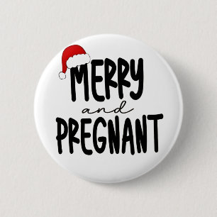 Merry & Pregnant Pregnancy Announcement Santa Hat 6 Cm Round Badge