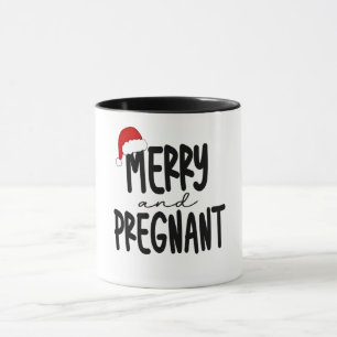 Merry & Pregnant Pregnancy Announcement Santa Hat Mug