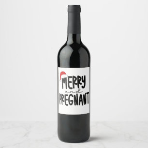 Merry & Pregnant Pregnancy Announcement Santa Hat Wine Label