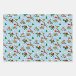 Merry Prehistoric Christmas Dinosaur Pattern Wrapping Paper Sheet