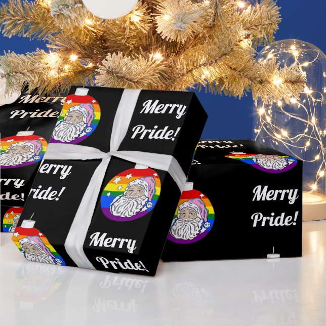 Merry Pride - Santa - Black Wrapping Paper (Holidays)