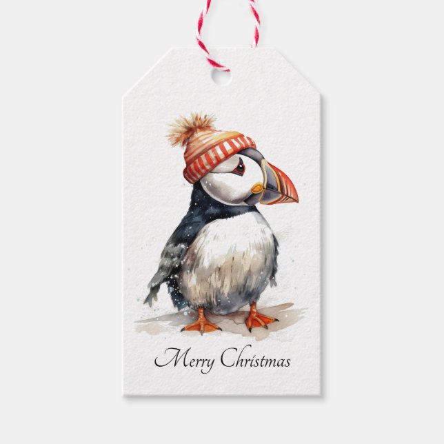 Merry Puffin, custom Gift Tags (Front)