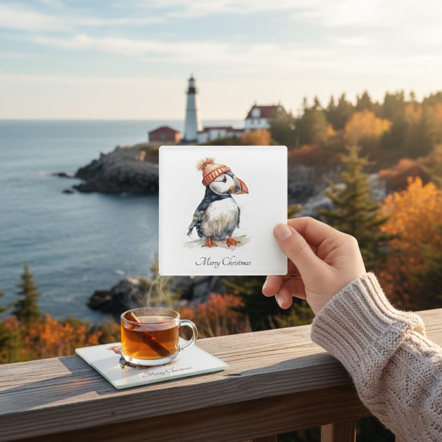 Merry Puffin, custom Glass Coaster (Creator Uploaded)