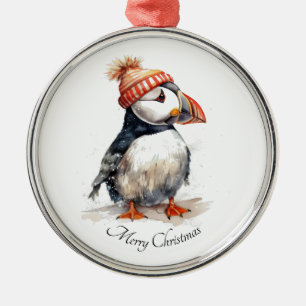Merry Puffin, custom Metal Tree Decoration