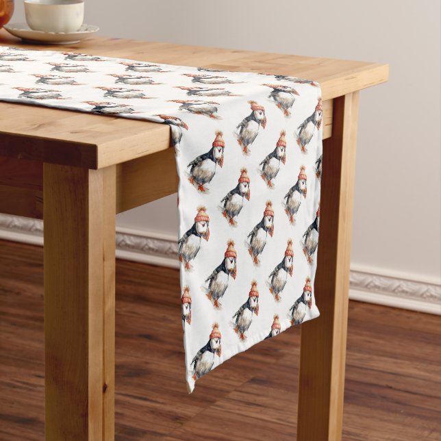 Merry Puffin, custom Short Table Runner (In Situ)