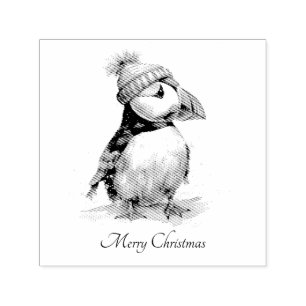 Merry Puffin Holiday Stationery Self-inking Stamp
